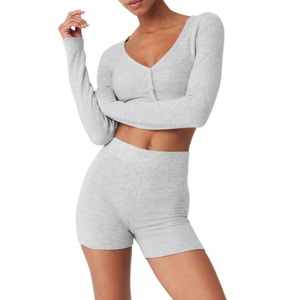 alo Alolux Cropped Me Time Cardigan *Athletic Heather Grey